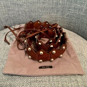 MIU MIU tie front leather belt with silver studs